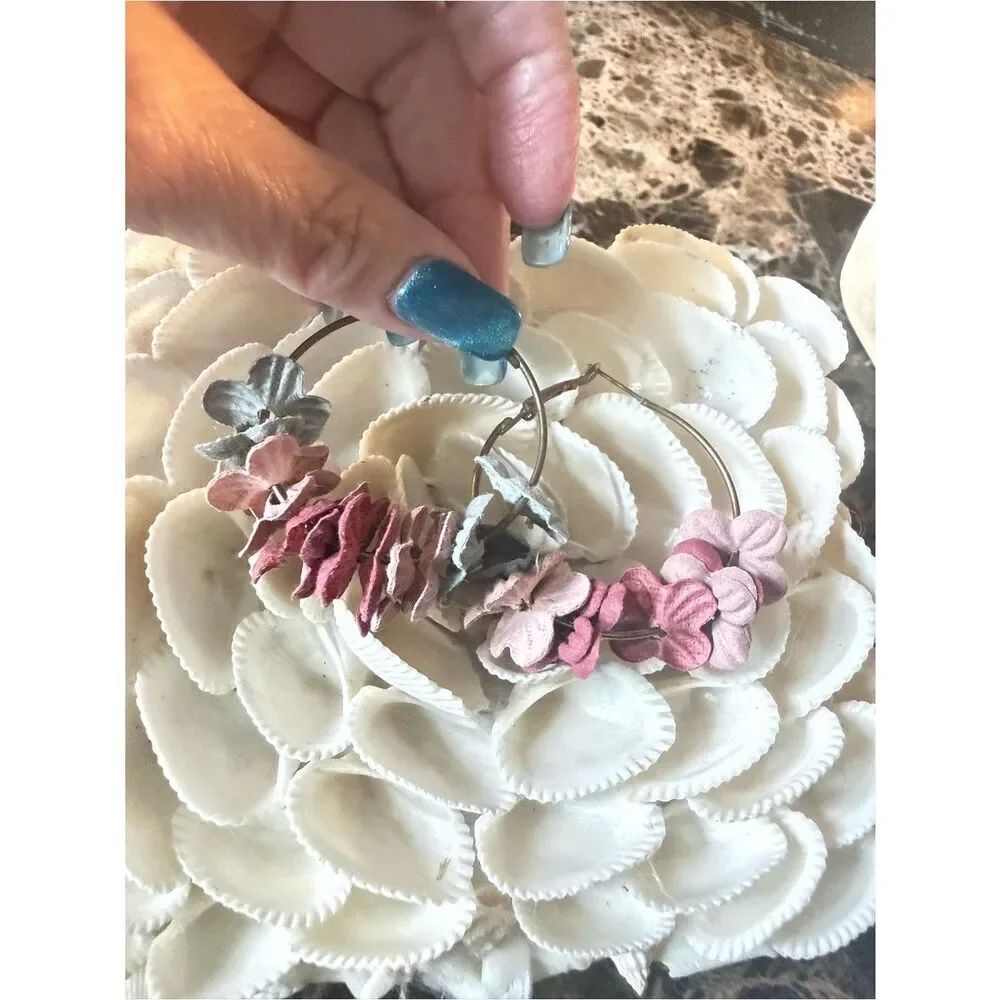 Anthropologie Floral Hoop Earrings Pink Burgundy Mauve Statement Earrings
